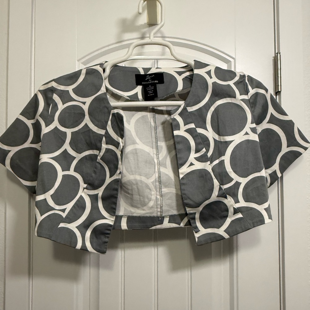 Lennie for Nina Leonard Gray Circle Print Cropped Jacket Size 8 Women’s